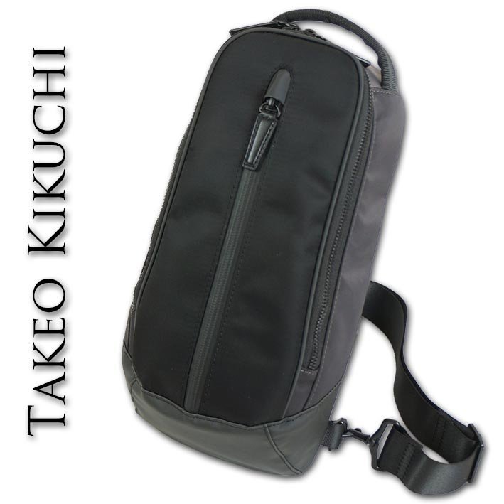 品質は非常に良い KIKUCHI TAKEO タケオキクチ ナイロンワンショルダーバッグ 軽量 ボディバッグ 正規品 新品 黒 ブラック メンズ  ボディバッグ