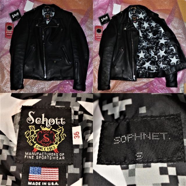 SOPHNET.SCHOTT ワンスターレザーライダースジャケット36牛革15AW leather riders jacket