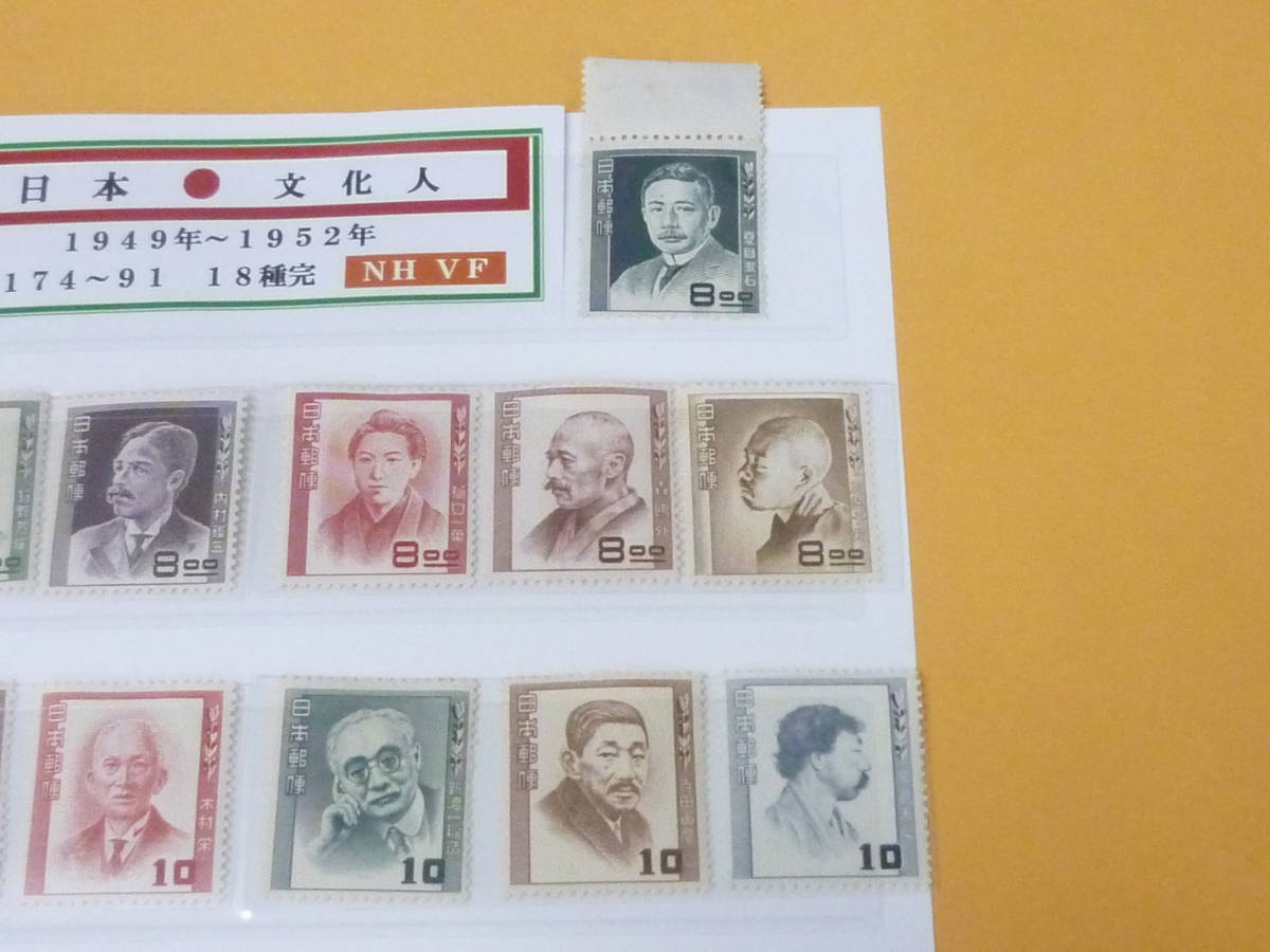 23　S　№11　日本切手　1949-52年　文化人　18種完の内　記175-91　計13種　未使用NH・VF　【型価 22,500円】　_画像3