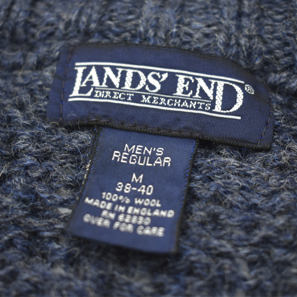 90s vintage 英国製 LANDS'END ランズエンド アランニット フィッシャーマンセーター ウール ネイビー size.M ENGLAND _画像2