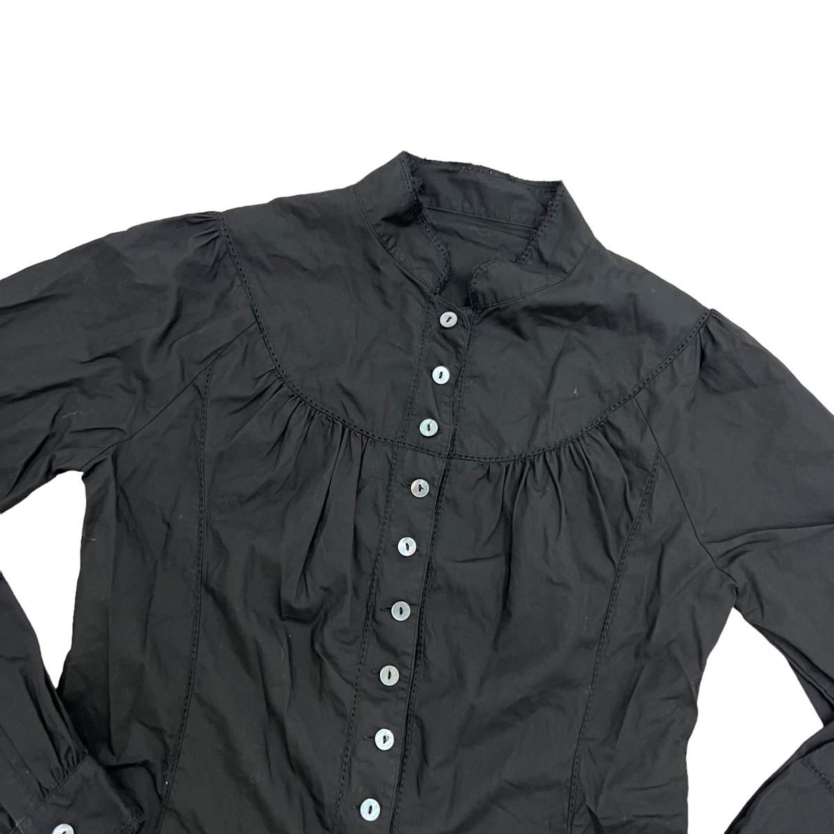 IA20 UNITED ARROWS ユナイテッドアローズ 長袖 デザインシャツ トップス 羽織り フロントボタン コットン 100% 黒系 レディース 実寸参考_画像2