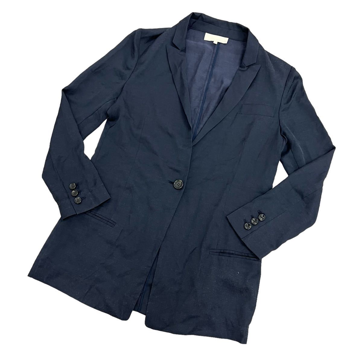 IA33 日本製 UNTITLED アンタイトル 長袖 デザイン テーラードジャケット 薄手 上着 羽織り トップス ポリエステル70%他 紺系 レディース 2_画像1