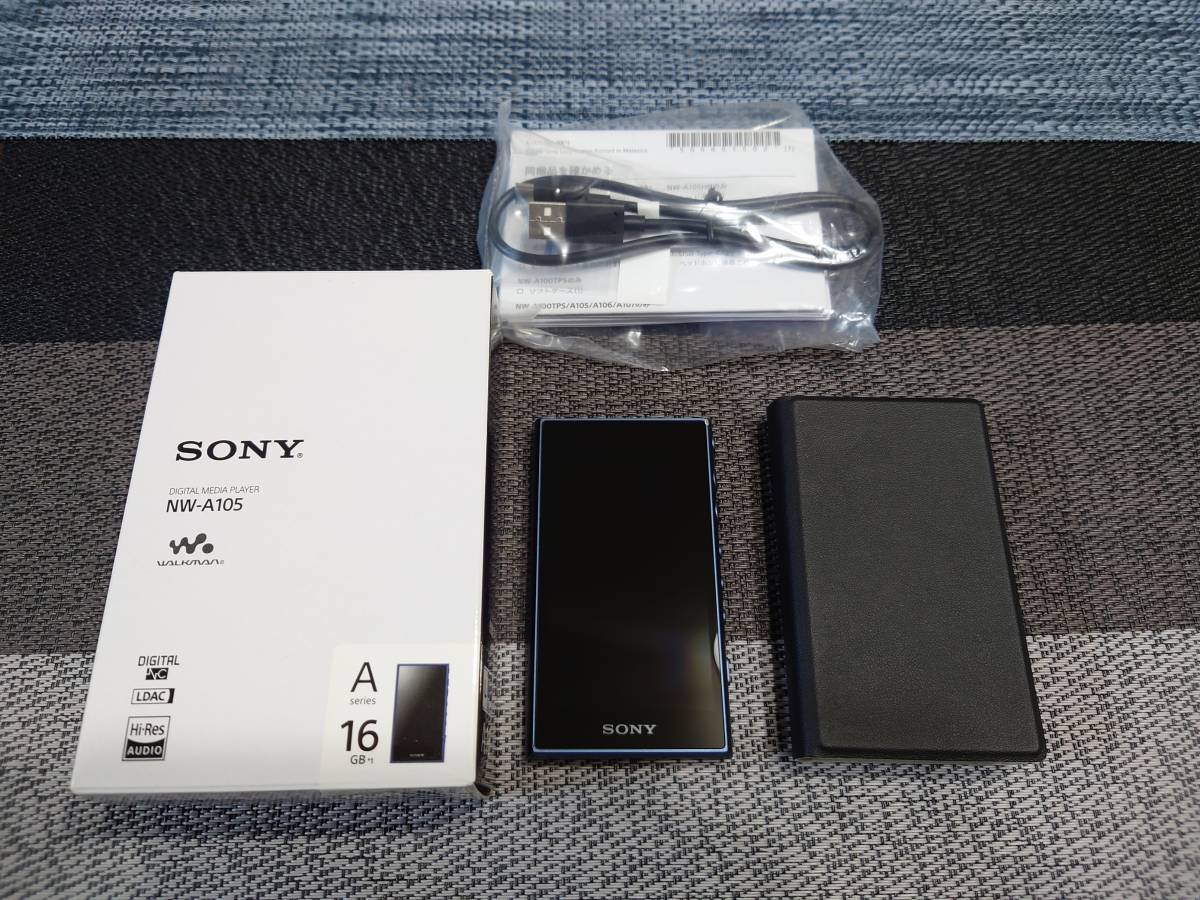 オーディオ機器 ポータブルプレーヤー SONY NW-A105 ウォークマン ケース付き ブルー（オーディオ DAP WALKMAN ソニー 16GB）