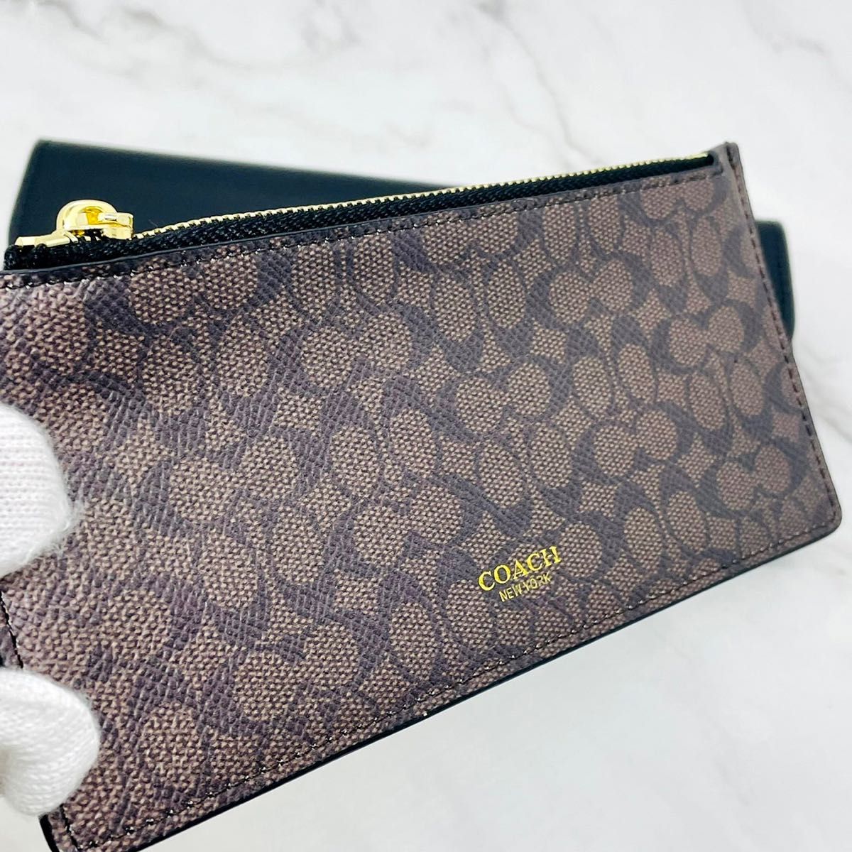 新作商品 COACH コーチ 長財布 黒 クロスグレイン エンベローブ