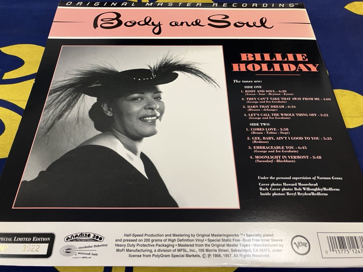 Billie Holiday★中古LP/MFSL/US重量盤「ビリー・ホリデイ～Body＆Soul」ナンバー入り_画像2