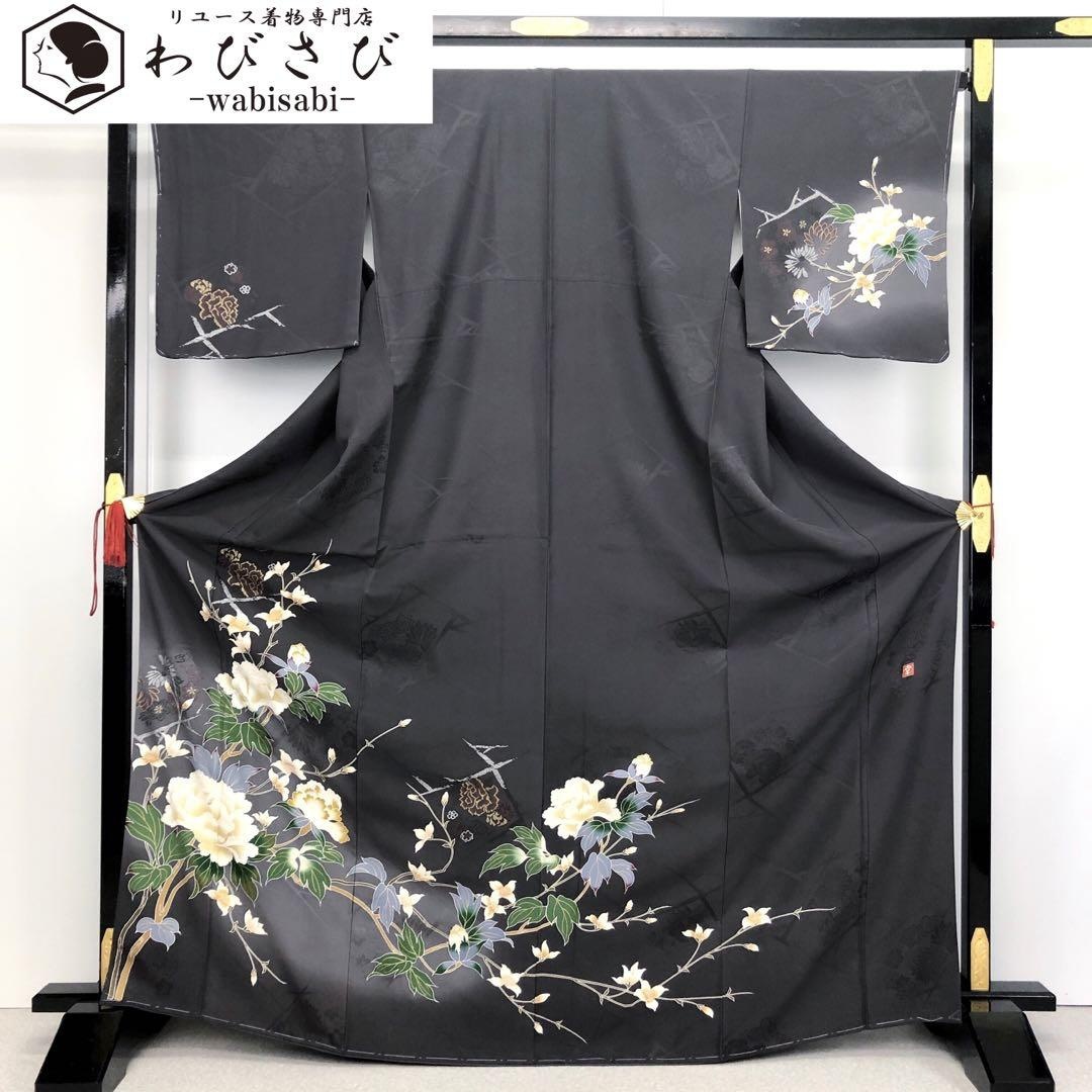 K-2827 訪問着 花井幸子 美しい花柄 刺繍 石板色 トールサイズ