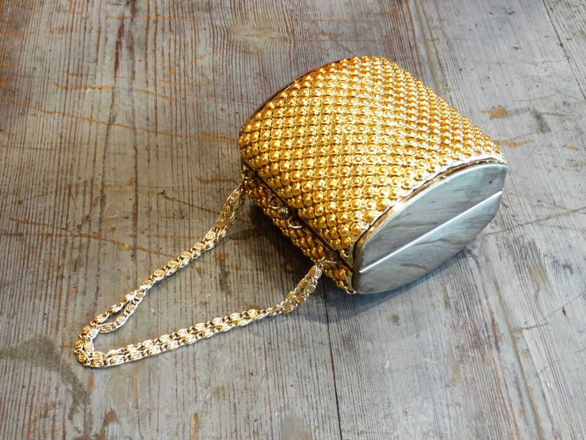 *60s USA Vintage gold metal mesh party bag