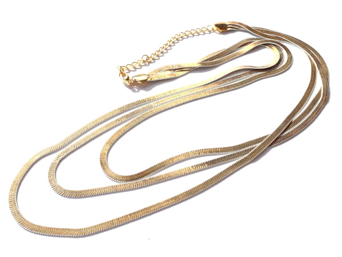 ★80s vintage gold flat chain long necklace