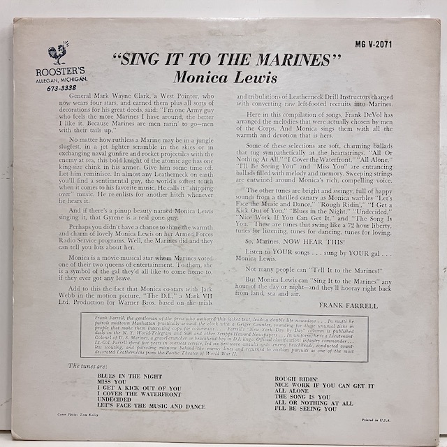 ●即決VOCAL LP Monica Lewis / sing it to the Marines jv3665 米オリジナル、Vinc/T Dg Mono モニカ・ルイス_画像4