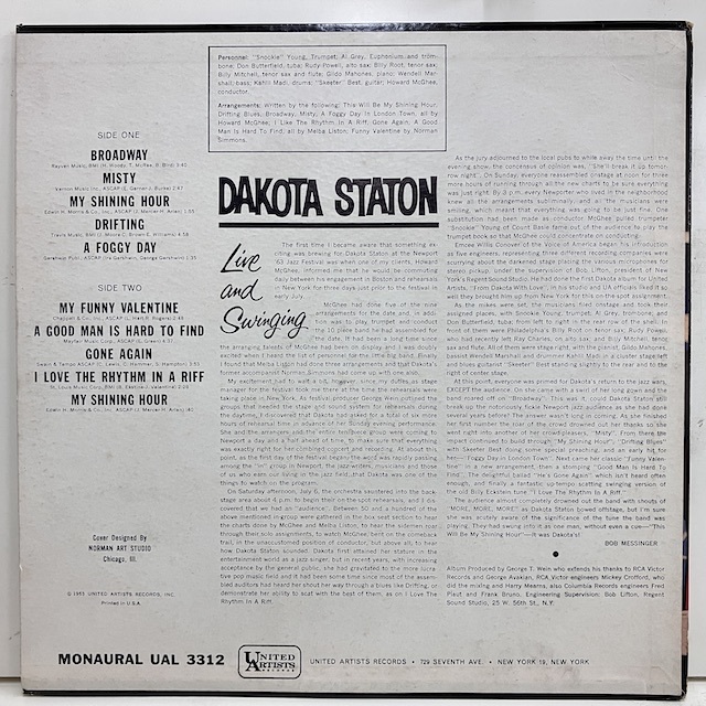 ●即決LP Dakota Staton / Live And Swinging jv3713 米オリジナル、Mono 耳 ダコタ・ステイトン _画像4