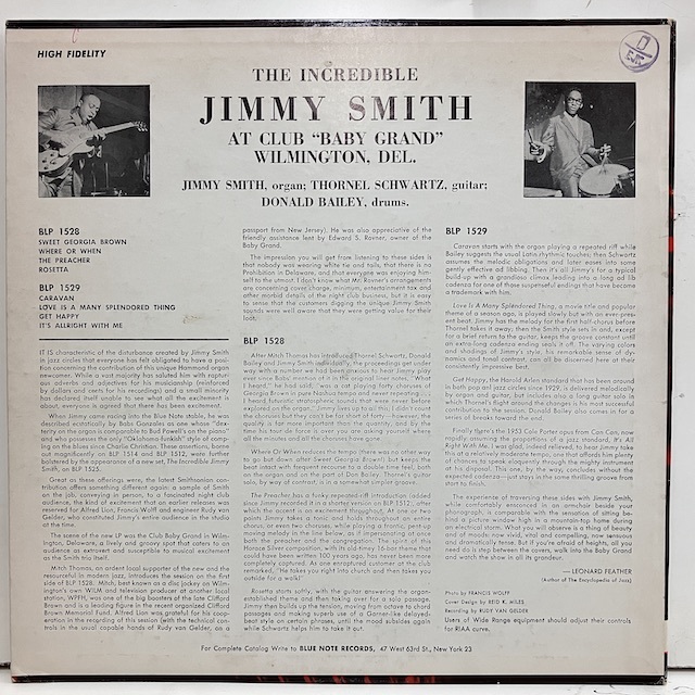 ●即決LP Jimmy Smith / At Club Baby Grand Wilmington Delaware Vol1 j35347 米盤 inc/63rd R付 inc無63rd Dg 耳 9m Rvg刻印_画像4