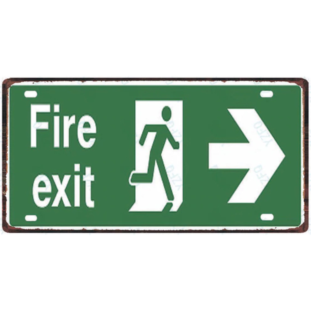 A440　メタル　サイン　金属 製　ブリキ　看板　店　火災　火事　逃げろ　矢印　右　非常口　FIRE EXIT　Fire exit　非常 出口　案内【0075_こちらのデザインを1枚お届けします ↑