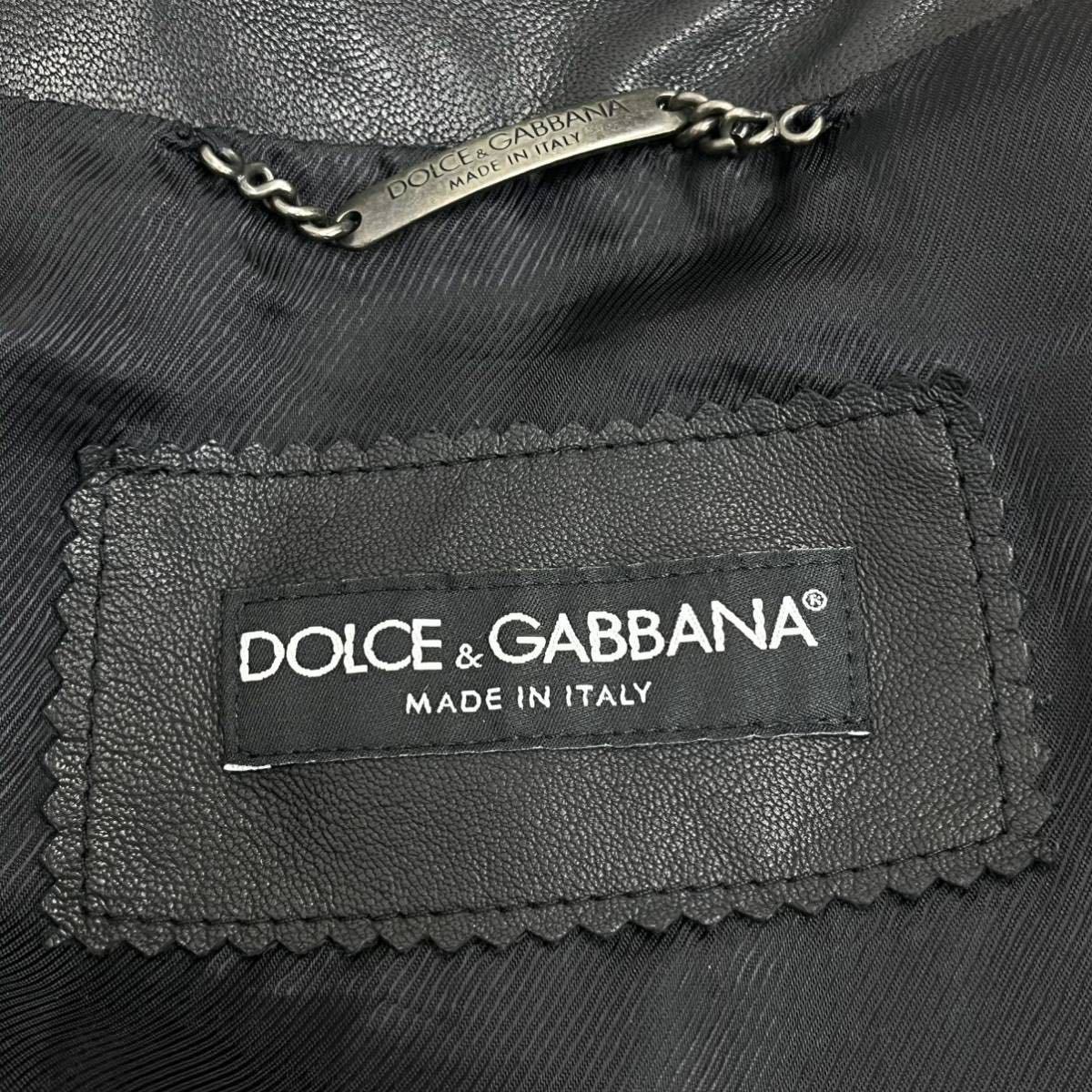 DOLCE&GABBANA レザー ライダース ジャケット プレート付 羊革 DOLCE&GABBANA ドルチェ&ガッバーナ ロゴプレート 羊革