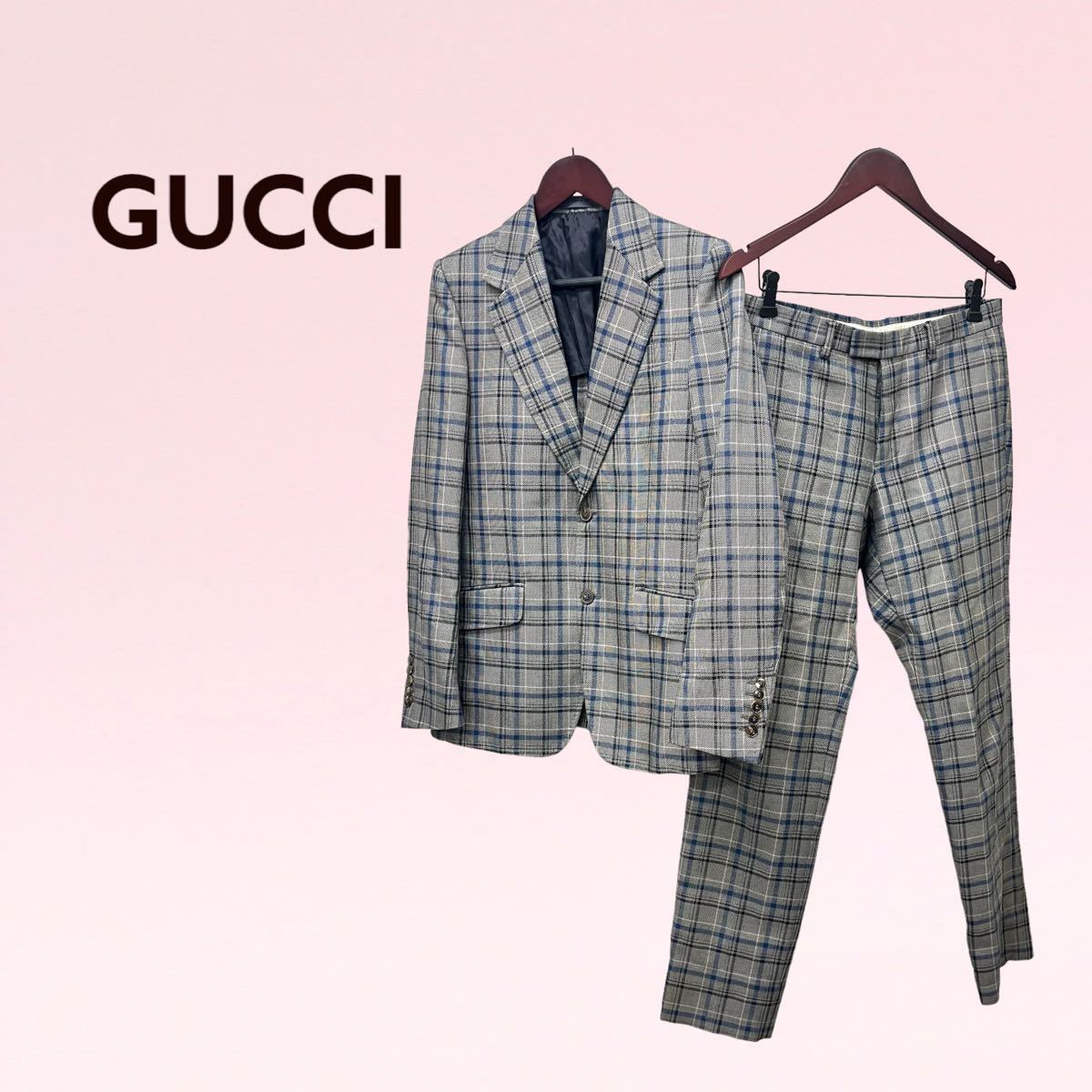 高級 GUCCI グッチ コットン ウール モヘヤ チェック柄 背抜き