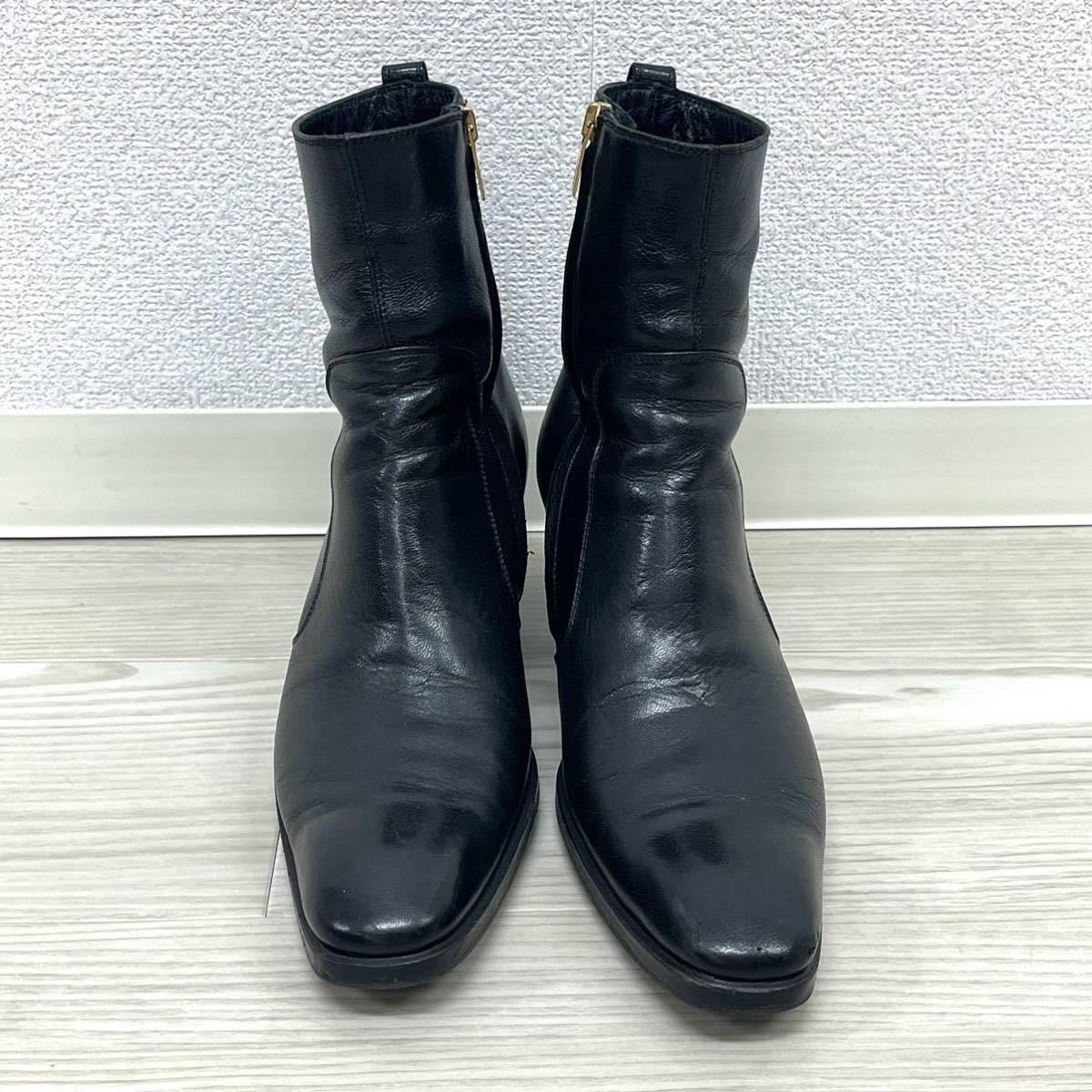 YVES SAINT LAURENT イヴサンローラン JONNY ジョニー レザー サイドジップ スクエアトゥ ヒールブーツ メンズ PE7149