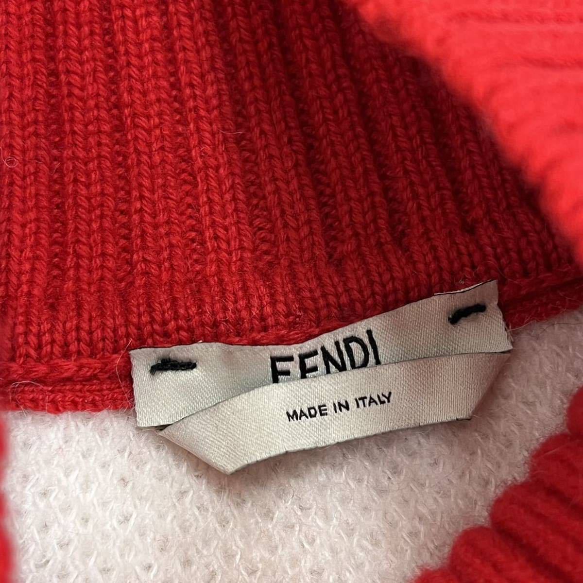 FENDI フェンディ FILA フィラ コラボ マニアロゴ モヘア混 ハイネック ニット セーター レディース 白 FZY688 A5QH