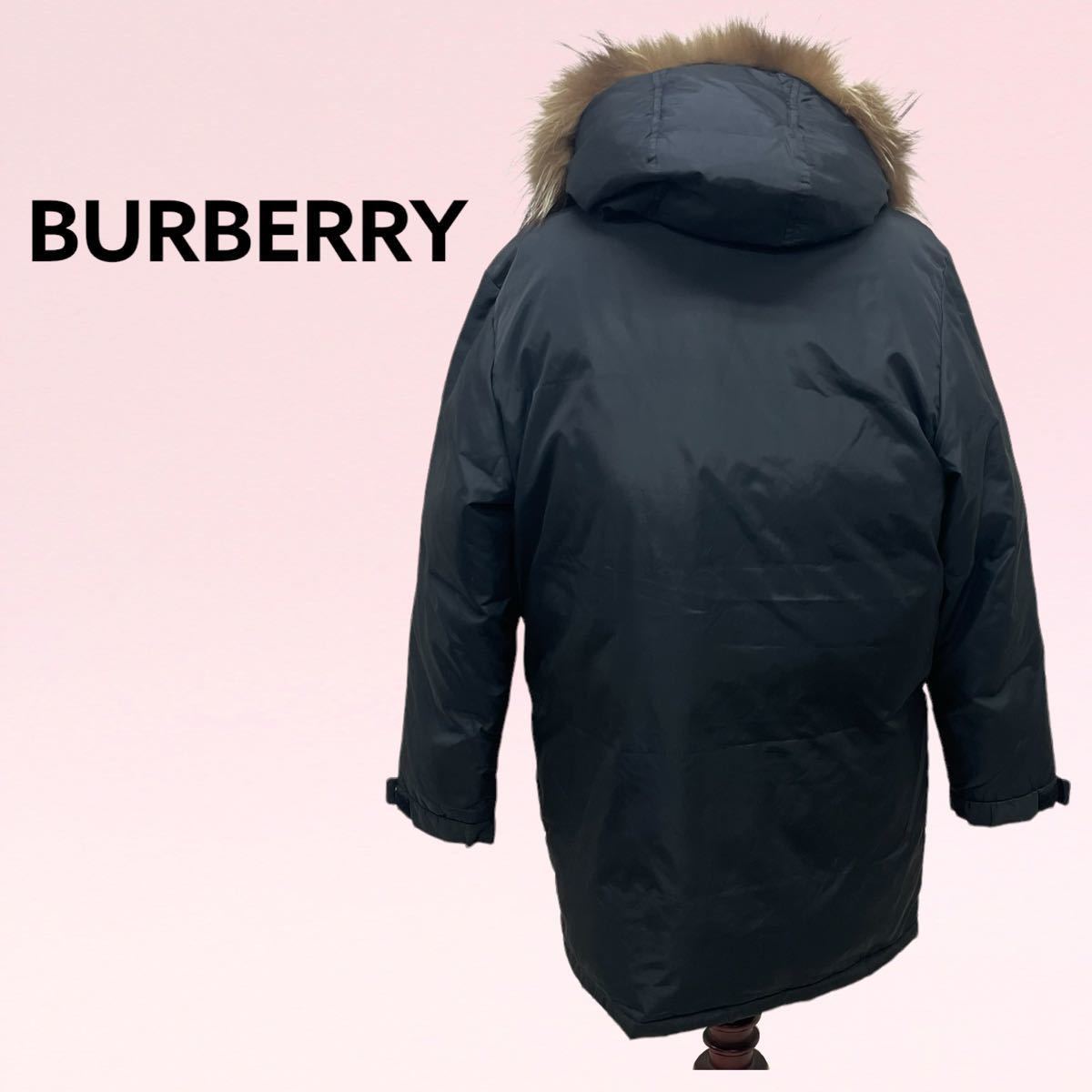 BURBERRY BLACK LABEL バーバリー ブラックレーベル 裏地ノバチェック柄 シルバーフォックスファー フード付き ダウンコート  BMP03-730-09