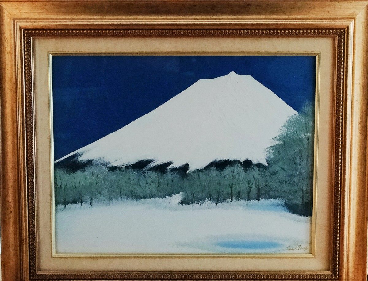 油絵 肉筆 風景 白雪の富士山多田晴義 F6