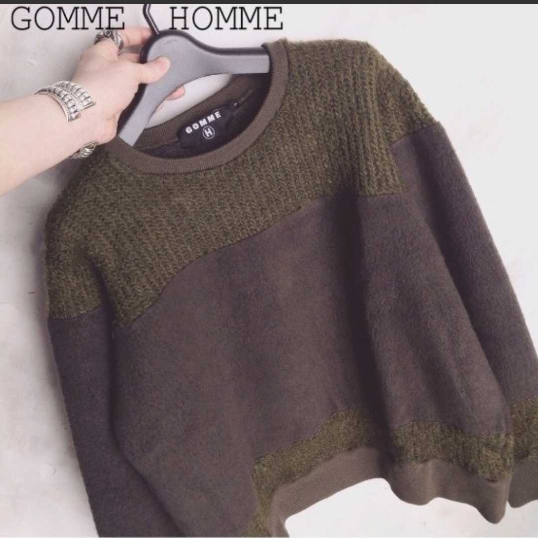 ■GOMME HOMME(ゴムオム) 着丈の長すぎない旬なボックスシルエット オリーブ ダークグリーン 異素材ニットセーター