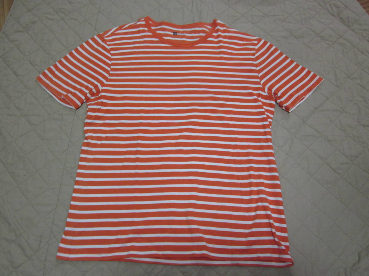 GAP オレンジボーダーのメンズ半袖ストレッチ Tシャツ Lサイズ