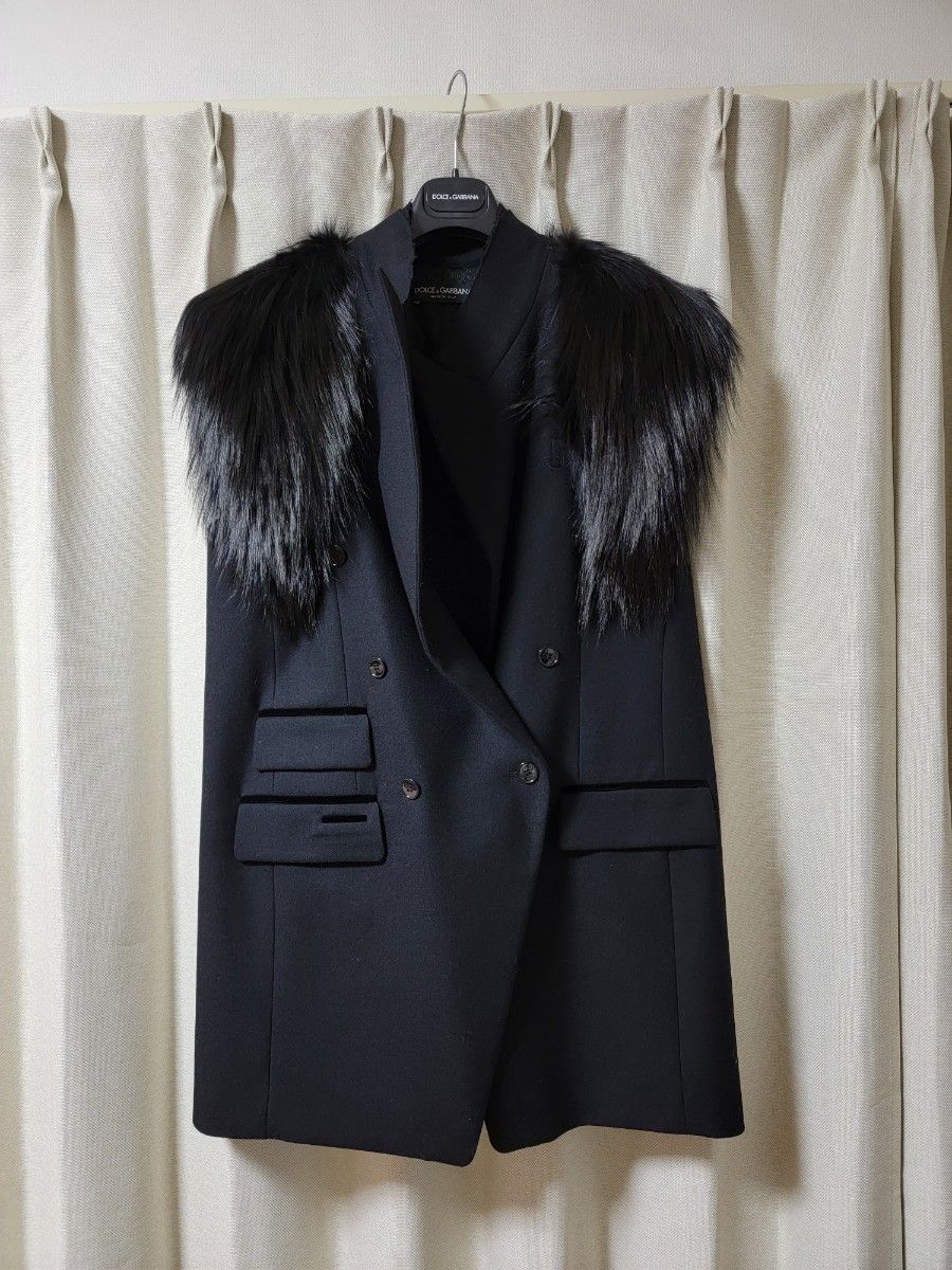 Dolce&Gabbana ドルチェ&ガッバーナ ウールベストジャケット フォックスファー 羊革
