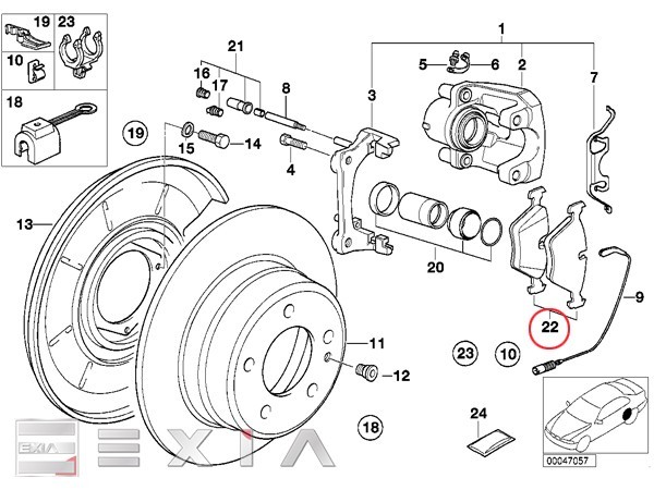 BMW E36 E46 E34 E32 rear brake pad left right set M3 520i 525i 530i 540i M5 730i 735i 740i 750i 34216761253 34211157044