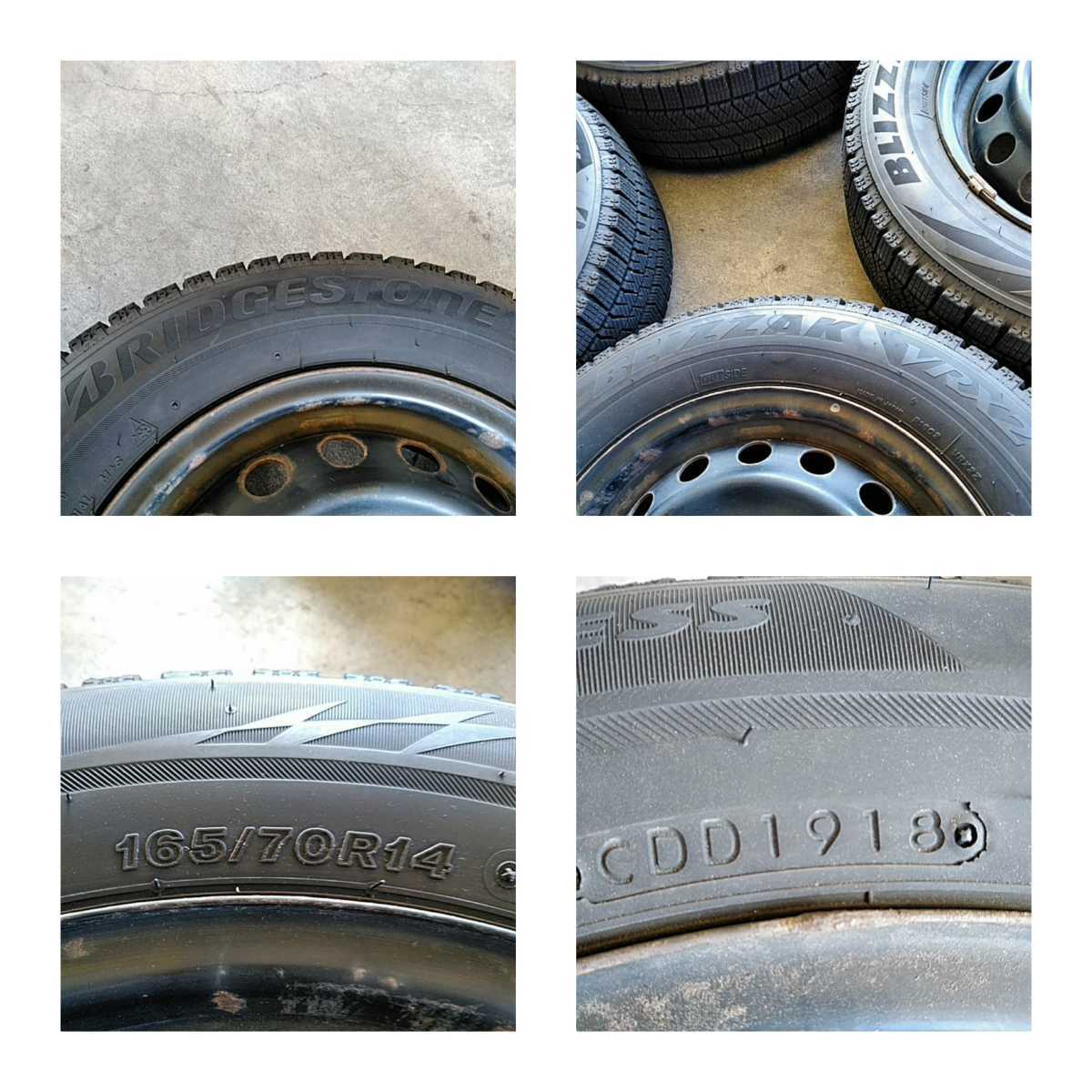 スタッドレス BS ブリザック VRX2 165/70R14 2018年製 トヨタ純正 スチールホイール付14×5J PCD:100 4穴 ハブ径:約54mm _画像2