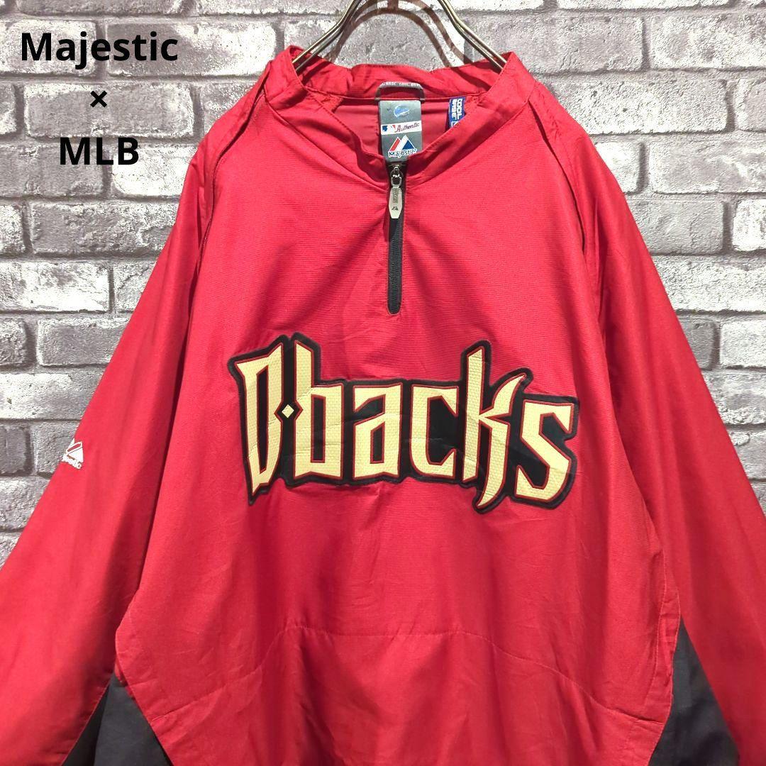 希少2way MLB プルオーバー ナイロンジャケット 赤 3XL メッシュ