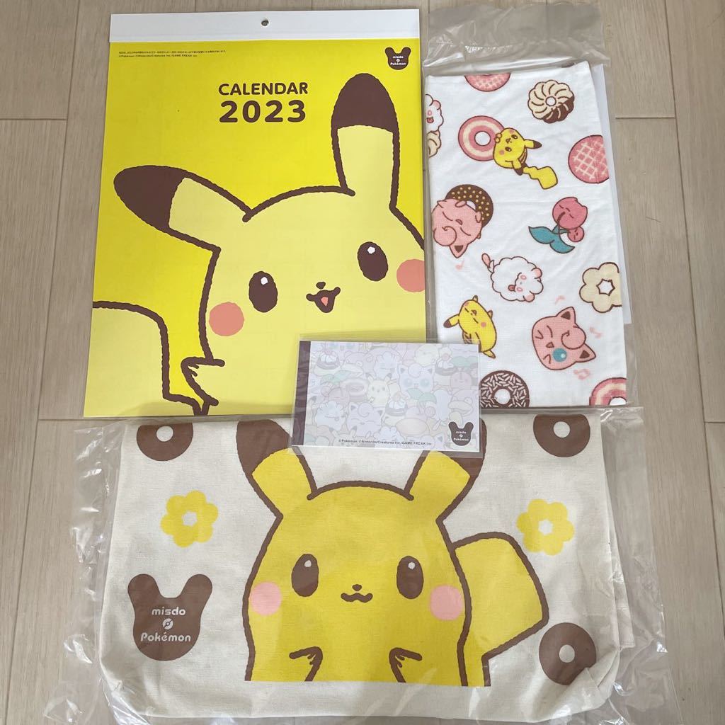 トレンド ミスド福袋2023 ポケモンおまけ ピカチュー バッグ カレンダ メモ帳 タオル ポケモン ビニールバッグ 7days story