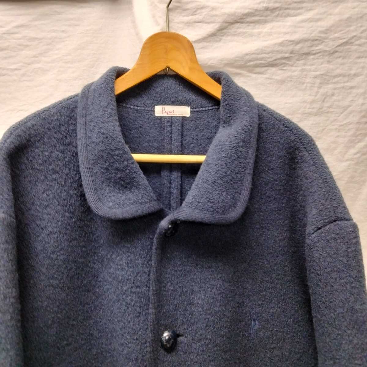 Papas wool　coat パパス ボイルド　圧縮　ウール　コート ネイビー　navy L ゆったり　胡桃ボタン　日本製　シングルコート_画像2