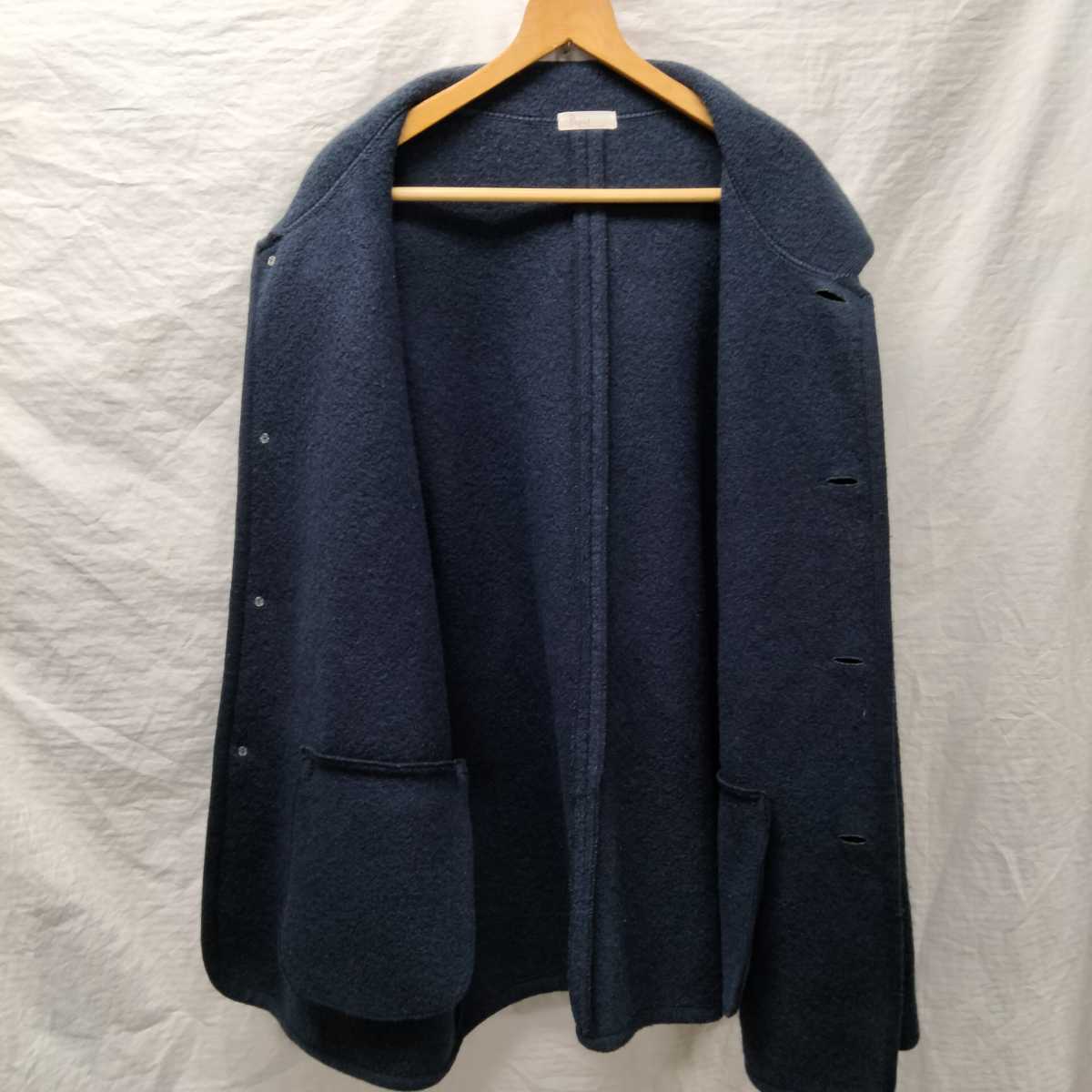 Papas wool　coat パパス ボイルド　圧縮　ウール　コート ネイビー　navy L ゆったり　胡桃ボタン　日本製　シングルコート_画像8
