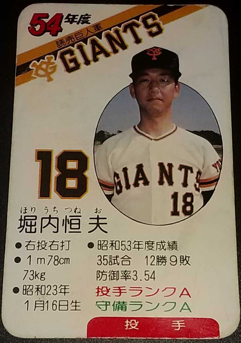 タカラプロ野球カードゲーム昭和58年度読売巨人軍 堀内恒夫 タカラプロ野球カードゲーム昭和58年度読売巨人軍 堀内恒夫