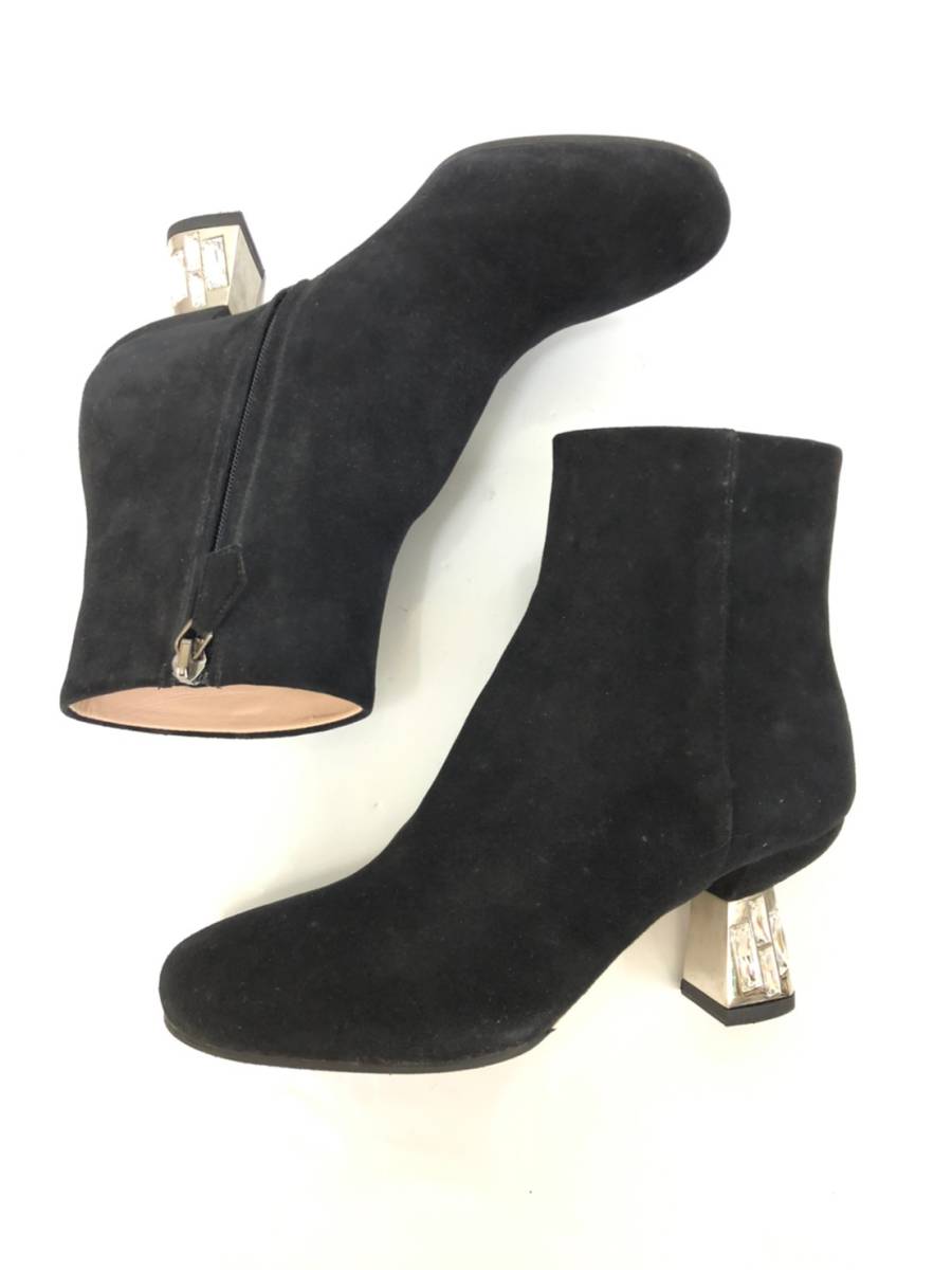 *miumiu short boots 34.5 black MiuMiu lady's Italy made heel approximately 6.5. suede biju- two or more successful bids including in a package OK B221201-304