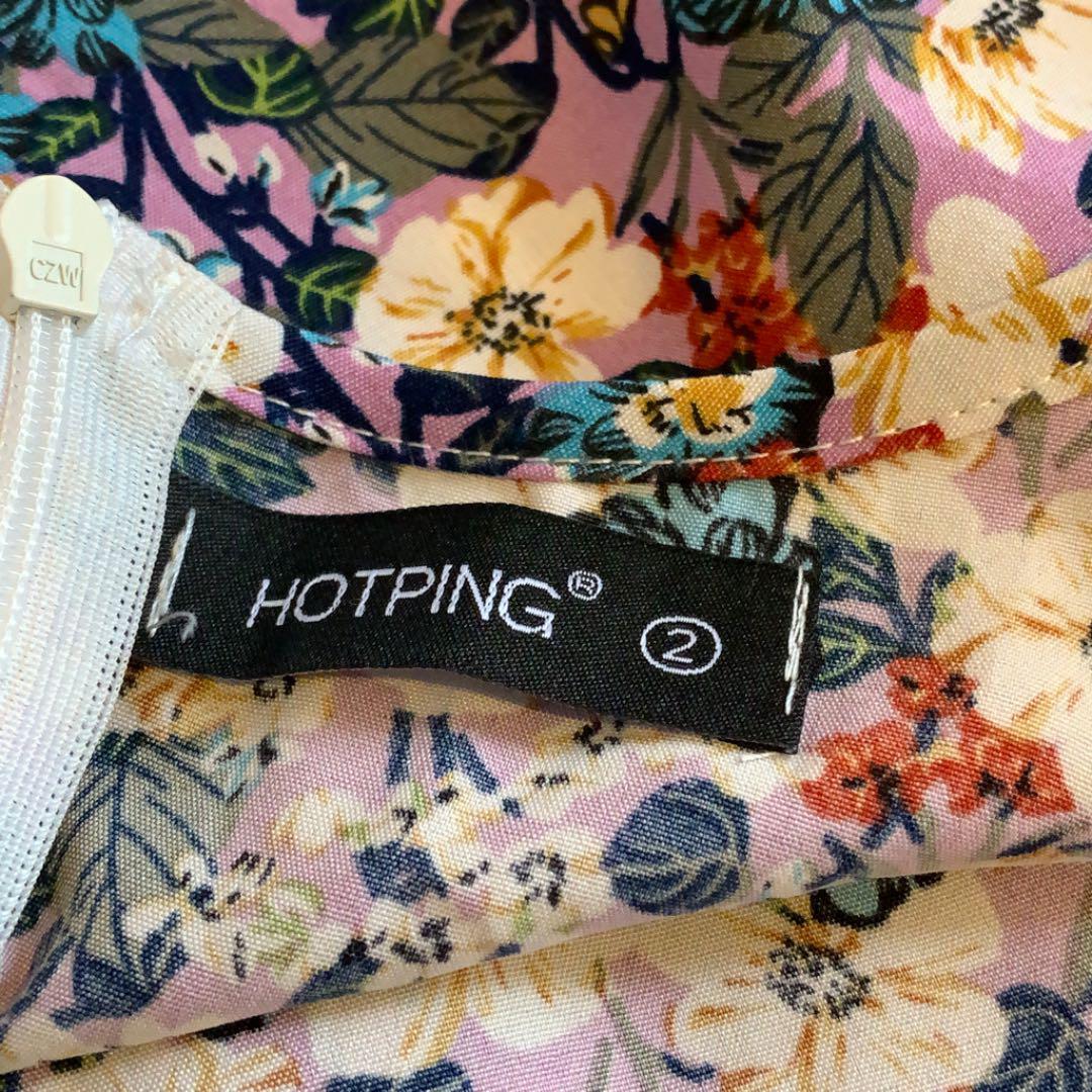 【美品】HOTPING ホッピン 花柄　ピンク　半袖　ミニフレアワンピ 韓国 978