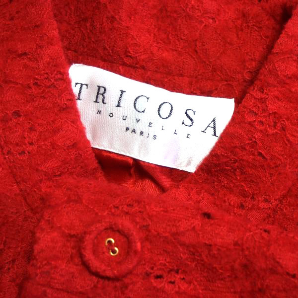 美品/TRICOSA イトキン スカートスーツ 大きいサイズ 表記42号 13号 LL相当 赤 レッド 2点セット レース 秋 冬 セットアップ レディース_画像6
