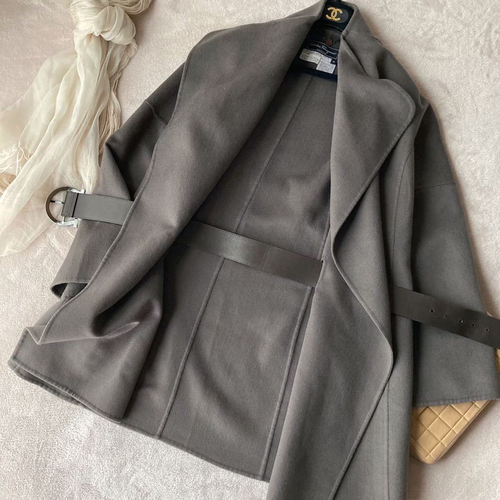  new goods / Salvatore Ferragamo * top class cashmere wool double faced gown coat * khaki Brown 