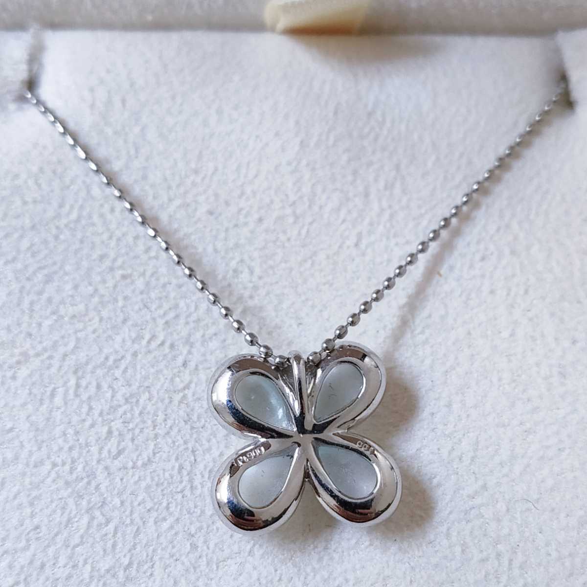 ダイヤモンド×アクアマリン フラワー ネックレス Pt900 0.01ct 4.9g
