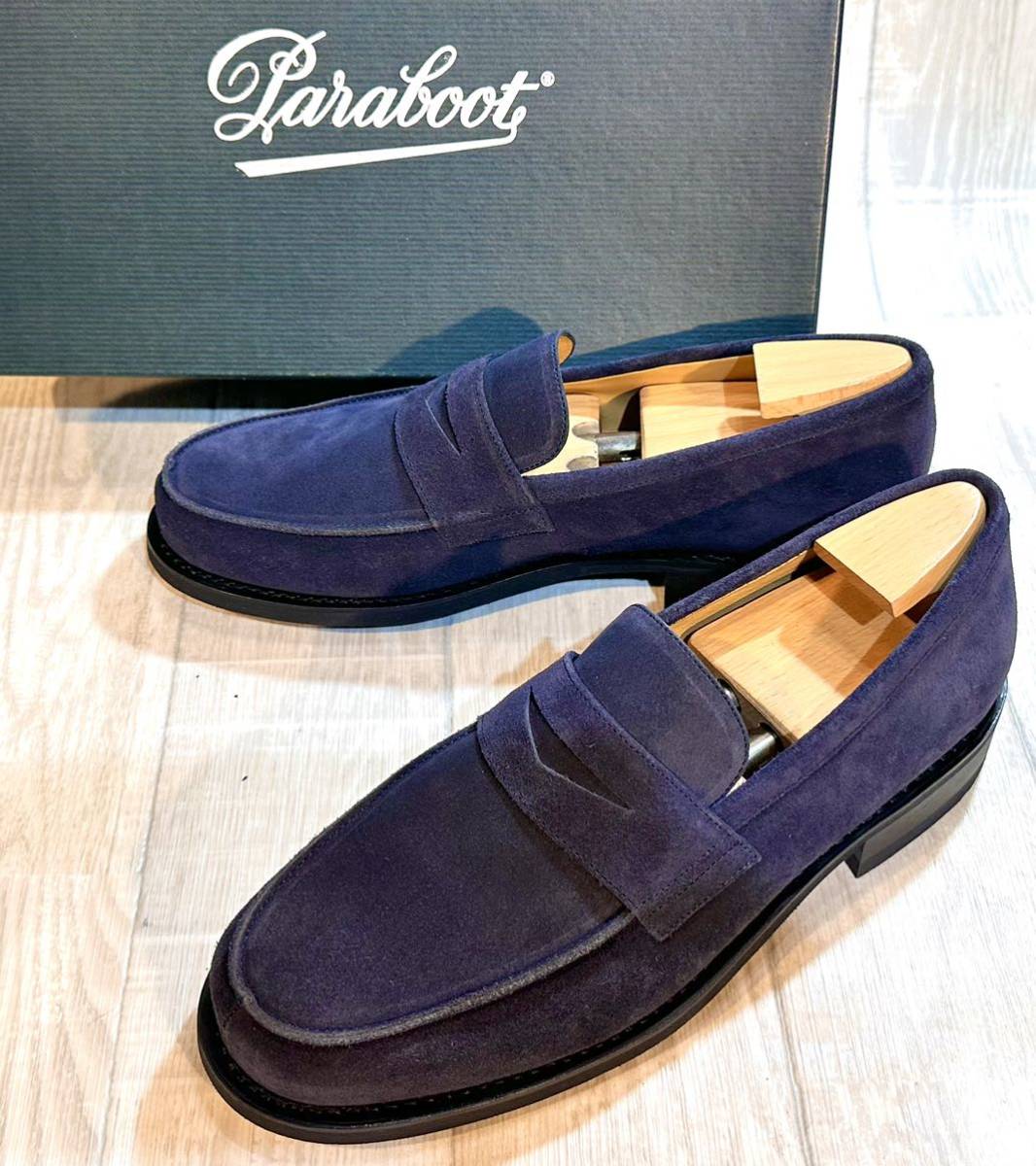 [ unused ]Paraboot Paraboot *26.5cm 8* moccasin coin Loafer slip-on shoes leather shoes business shoes suede leather original leather navy blue men's 