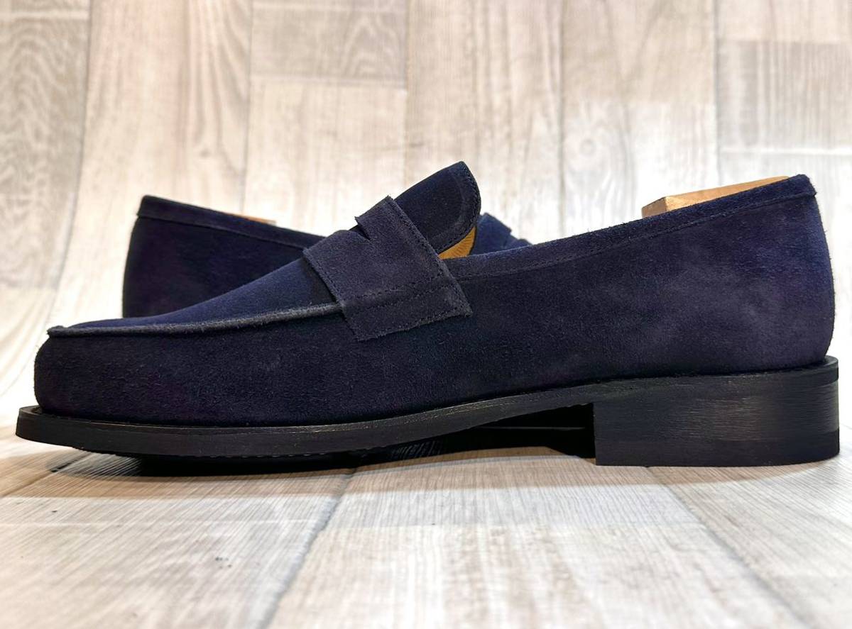 [ unused ]Paraboot Paraboot *26.5cm 8* moccasin coin Loafer slip-on shoes leather shoes business shoes suede leather original leather navy blue men's 