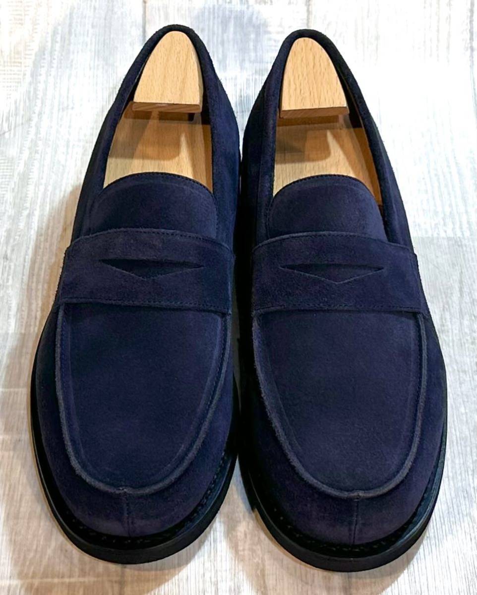[ unused ]Paraboot Paraboot *26.5cm 8* moccasin coin Loafer slip-on shoes leather shoes business shoes suede leather original leather navy blue men's 