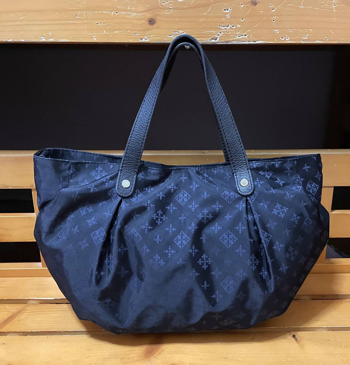 美品 ラシット 2way トートバック 親子バック ブラック×ネイビー 保存