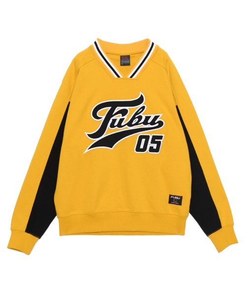 新品 BG29)FUBU Vネックロゴスウェット/トレーナー/クルーネック/黄色