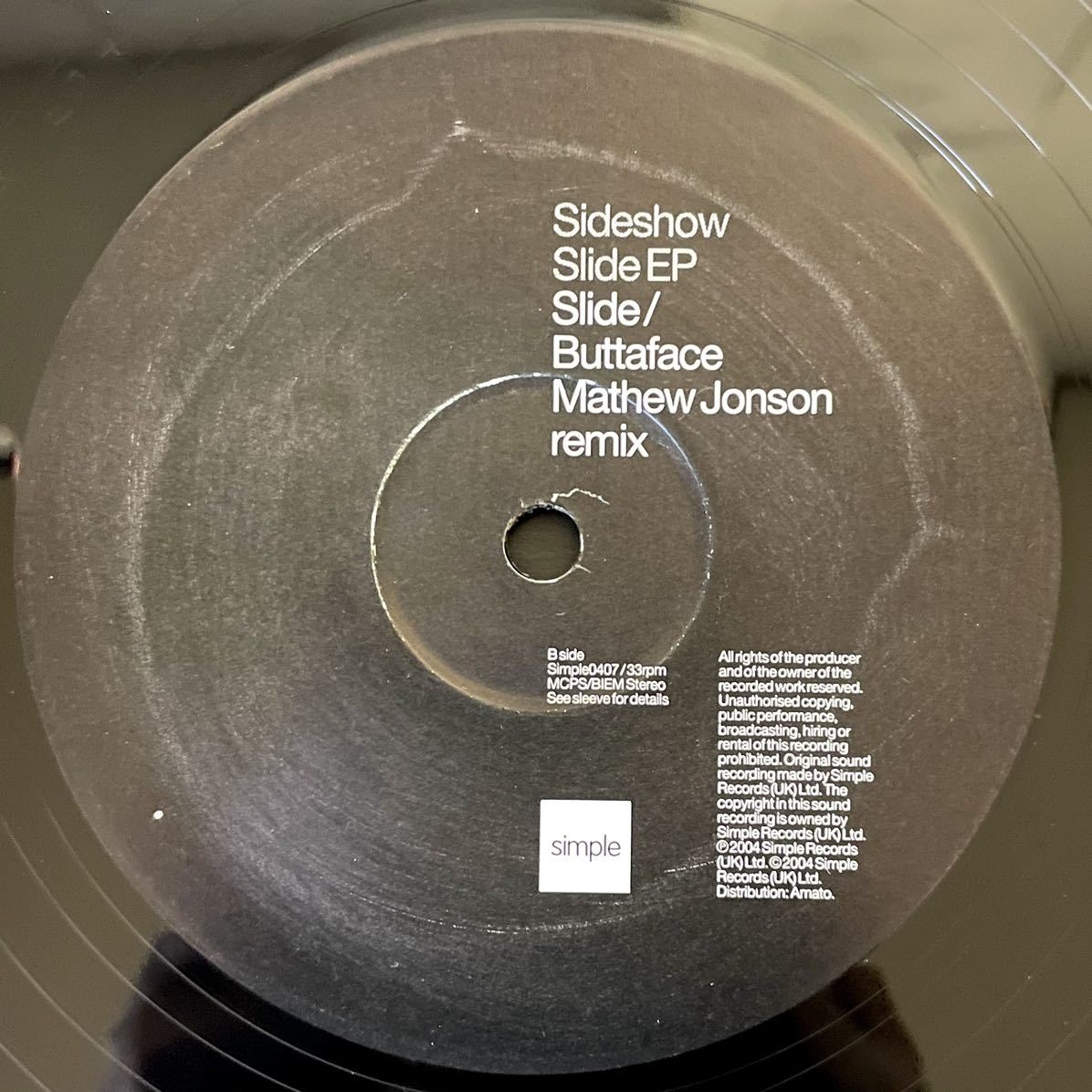 【HOUSE】【TECHNO】Sideshow - Slide EP / Simple Records simple 0407 / VINYL 12 / UK / Mathew Jonson_画像3
