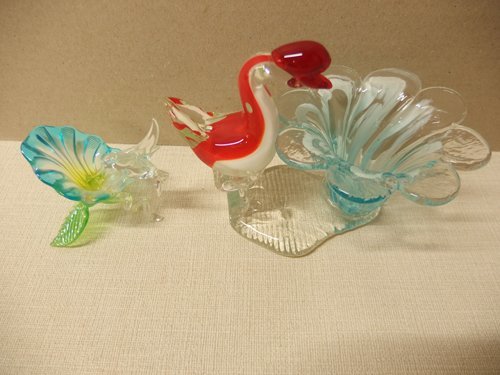 1120474w【ガラス 小物入れ 鳥のオブジェ ２点】置物/鳥/工芸品/オブジェ/中古品_画像1