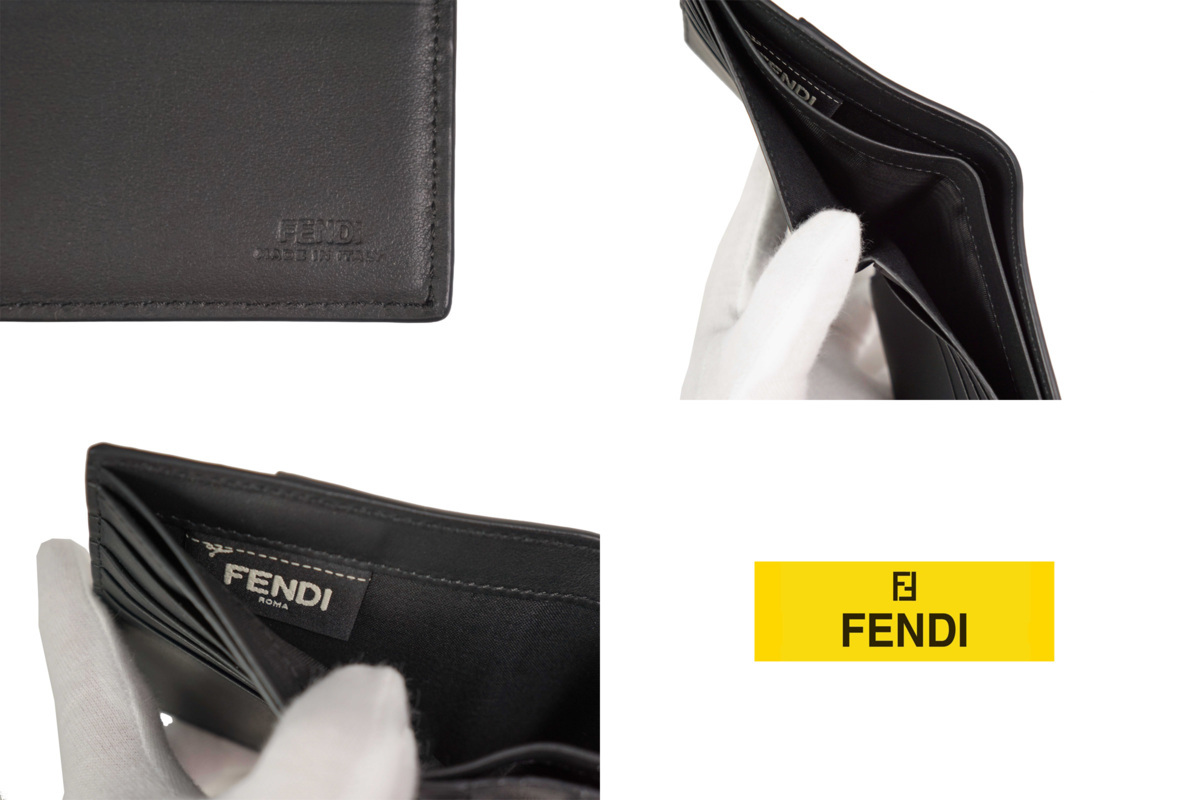 I280.. FENDI フェンディ 財布 2つ折り リアルクロコ ブラック 7M0169 3IS F0GXN_画像8