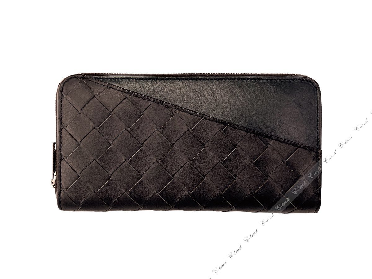J422.. BOTTEGA VENETA ボッテガ ヴェネタ 長財布 ジップアラウンド ウォレット バイカラー イタリア製 ★ 2138 FONDANTE × BLAC_画像2