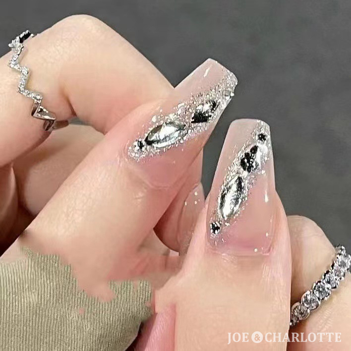 No.95 gel artificial nails biju- line Heart crystal beige Msize