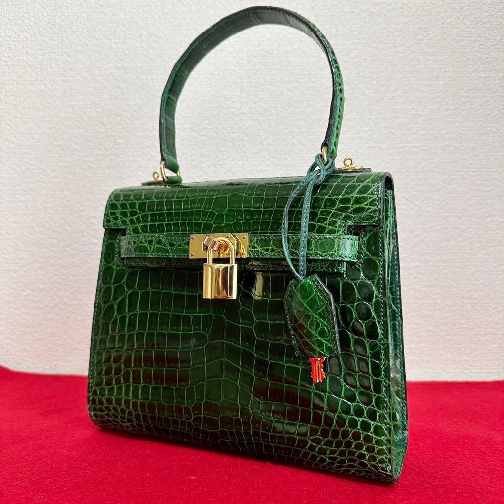極上☆ クロコダイル ハンドバッグ カデナ クロシェット ベルト