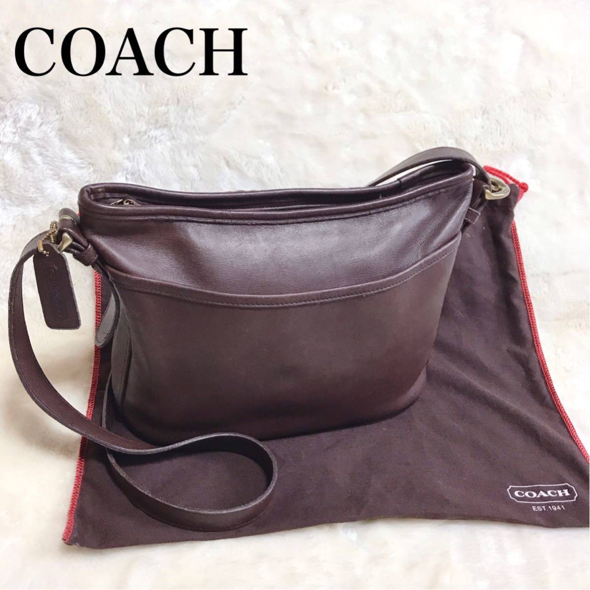 【良品】COACH オールドコーチ グラブタンレザー ショルダーバッグ 4143 クロスボディ ファスナー ダークブラウン