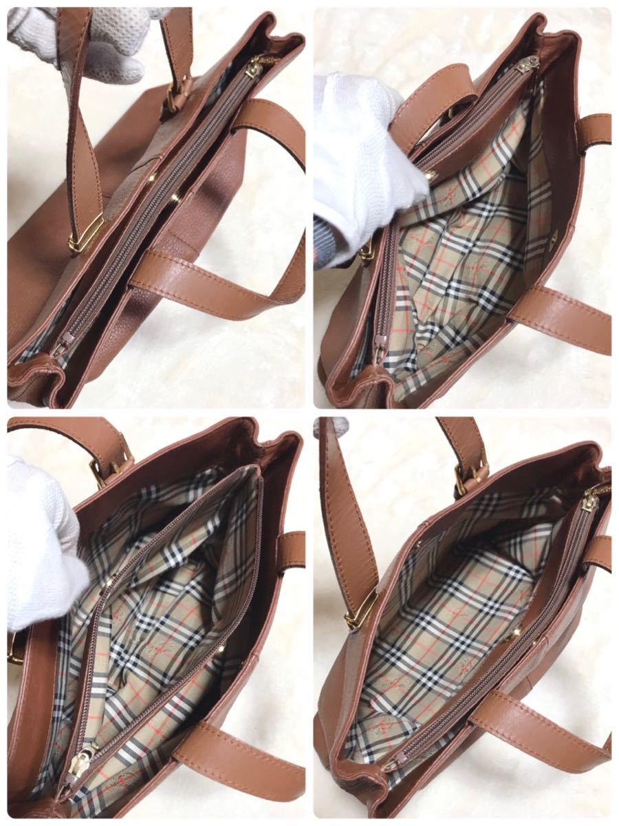 Burberrys バーバリーズ クラシックチェック レザー シボ革 ハンドバッグ 金具 トートバッグ ロゴ ブランド BURBERRY バッグ_画像9